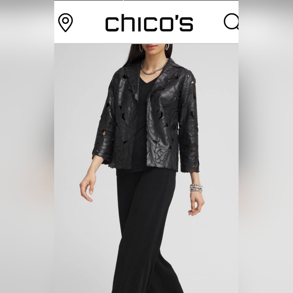 Chico's Travelers Faux Leather Cutwork Blazer Size 1   NWOT black - Picture 6 of 8